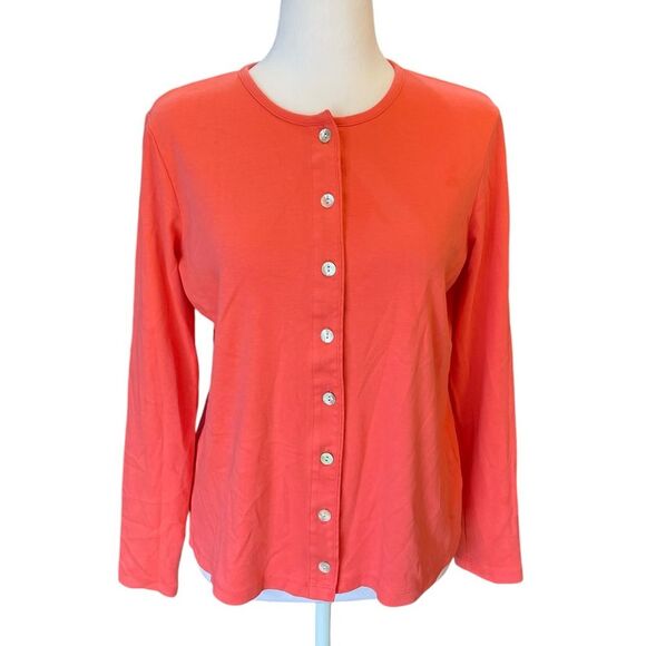 LL Bean Supima Cotton Cardigan Long Sleeve Top Womens Size Small Coral Pink - Picture 2 of 9